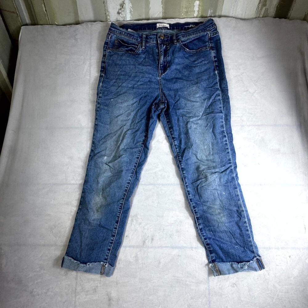 Nicole Miller New York Soho High Rise Skinny Jeans Womens 8 Blue Denim Raw Hem